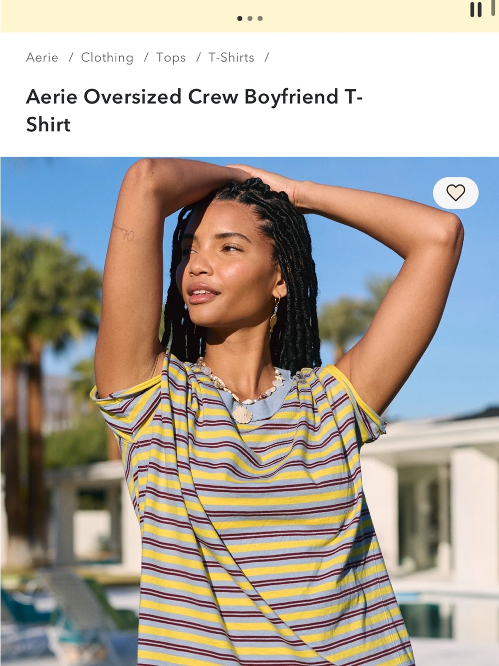 aerie Striped Oversized Crew Boyfriend T-Shirt — Yellow, Blue, Purple